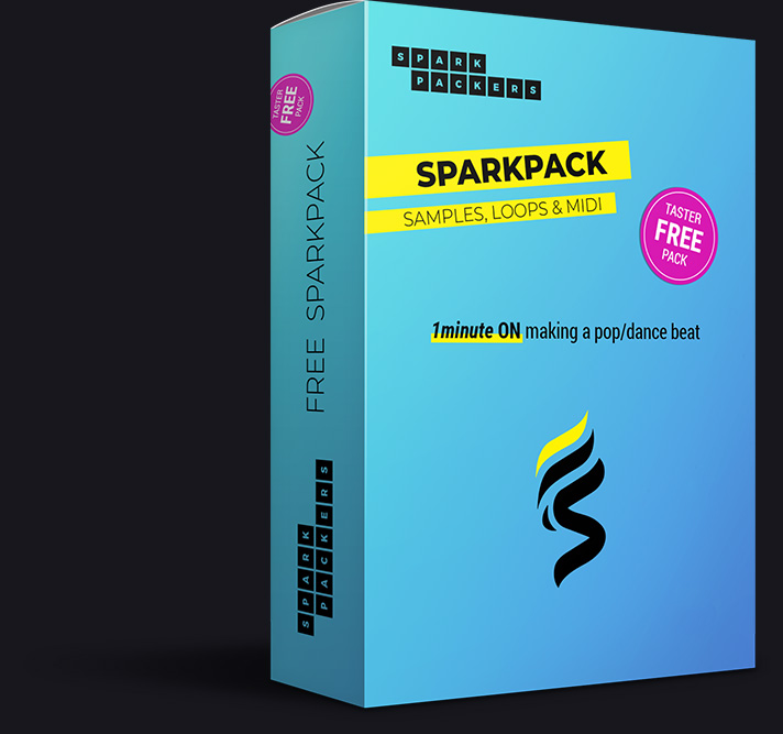 Virtual Box of our Free SparkPack full of samples. loops and midi taken from the 1minute ON making a pop dance beat quick tips video series. Our first free sample pack.