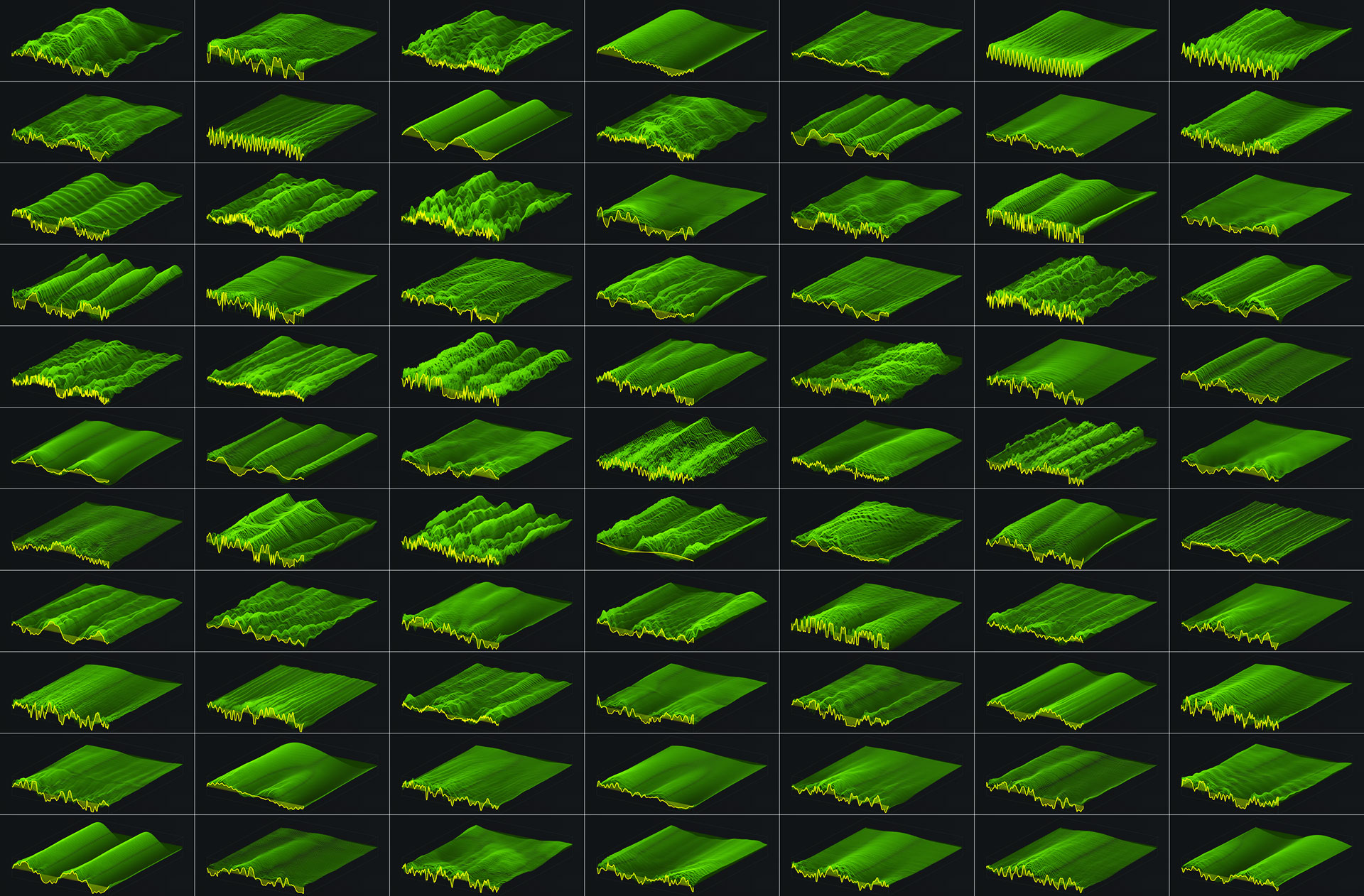 Collage of all wavetables taken from Xfer Serum GUI that come with the tropical mallets pack from sparkpackers