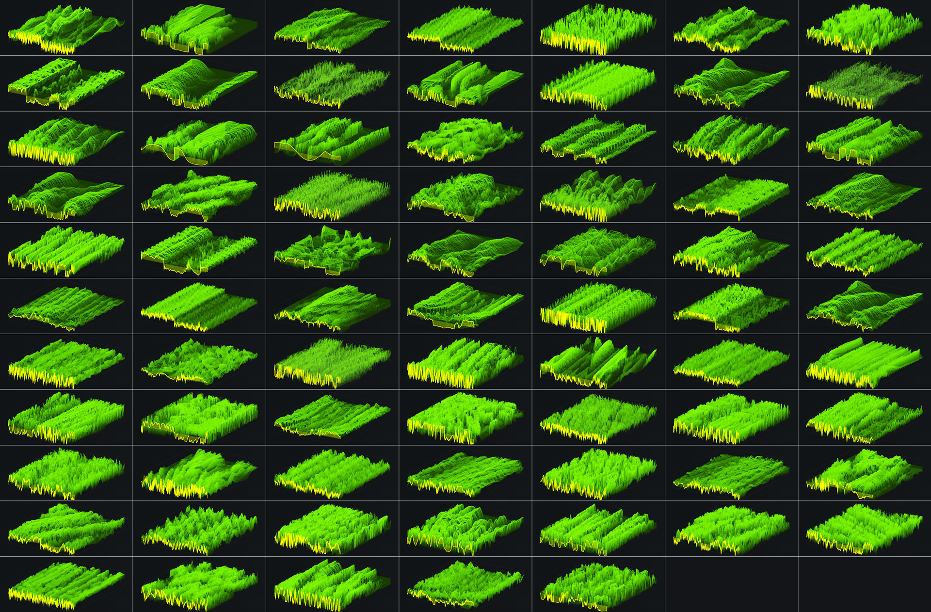 Collage of all wavetables that come with the raw power pack.