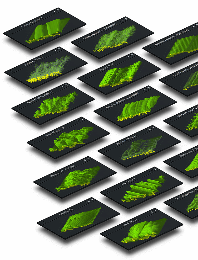 Selection of Serum Wavetables floating in 3D over a dark background