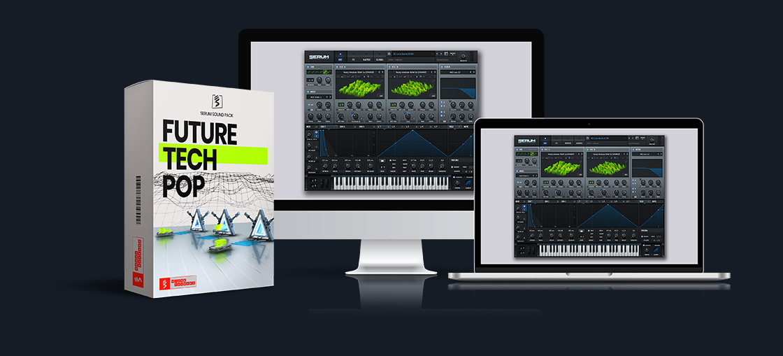 virtual screens with serum gui next to SparkPackers virtual box 'Future Tech Pop'