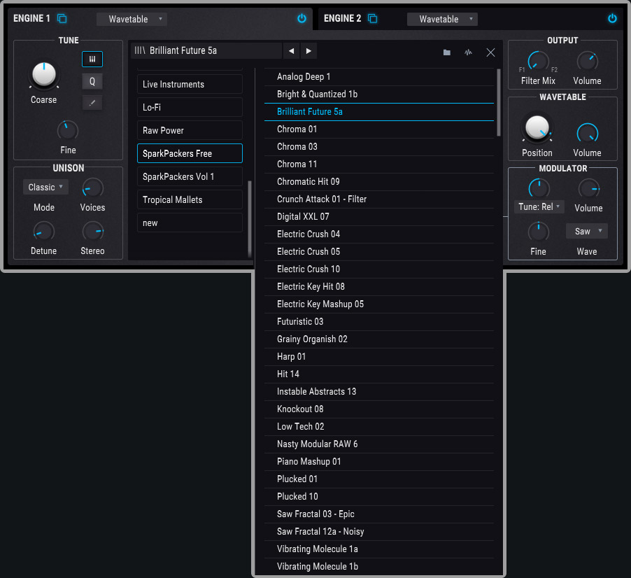 gui screenshot of pigments showing the free wavetables that are also included